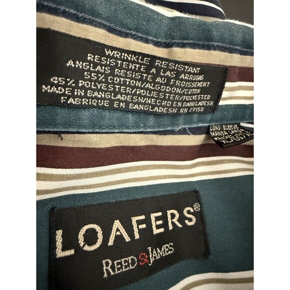 VTG Loafers Reed & James Striped Button Up Shirt Blue Green Red Long Sleeve XL - Picture 6 of 7